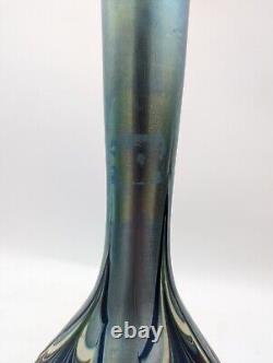 Orient & Flume Blue Glass Vase 1978 Signed 11 Inch