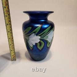 Orient & Flume Iridescent Art Glass Vase Iridescent Blue Garland Cabinet