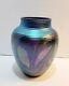 Orient & Flume Iridescent Art Glass Vase Threaded Shield Signed Vtg 80's HTF