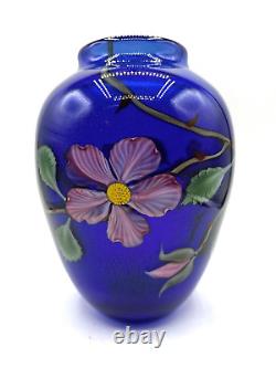 Orient & Flume Iridescent Cobalt Blue Design Paperweight Art Glass Vase-Signed