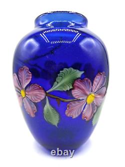 Orient & Flume Iridescent Cobalt Blue Design Paperweight Art Glass Vase-Signed