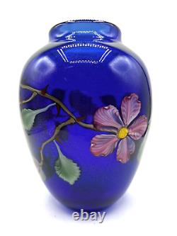 Orient & Flume Iridescent Cobalt Blue Design Paperweight Art Glass Vase-Signed