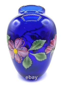 Orient & Flume Iridescent Cobalt Blue Design Paperweight Art Glass Vase-Signed