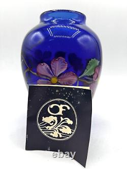 Orient & Flume Iridescent Cobalt Blue Design Paperweight Art Glass Vase-Signed