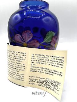 Orient & Flume Iridescent Cobalt Blue Design Paperweight Art Glass Vase-Signed