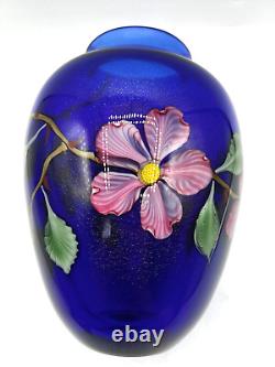 Orient & Flume Iridescent Cobalt Blue Design Paperweight Art Glass Vase-Signed