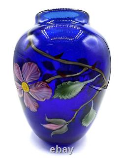 Orient & Flume Iridescent Cobalt Blue Design Paperweight Art Glass Vase-Signed