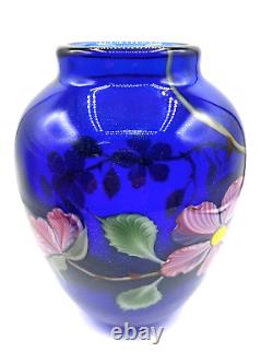 Orient & Flume Iridescent Cobalt Blue Design Paperweight Art Glass Vase-Signed