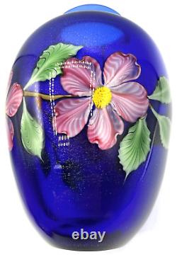 Orient & Flume Iridescent Cobalt Blue Design Paperweight Art Glass Vase-Signed