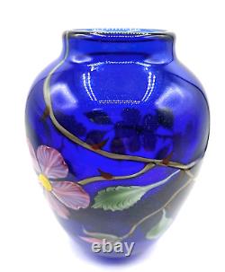 Orient & Flume Iridescent Cobalt Blue Design Paperweight Art Glass Vase-Signed