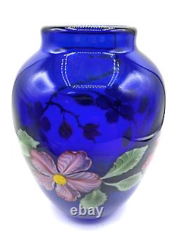 Orient & Flume Iridescent Cobalt Blue Design Paperweight Art Glass Vase-Signed