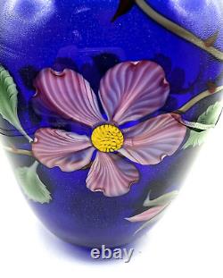 Orient & Flume Iridescent Cobalt Blue Design Paperweight Art Glass Vase-Signed