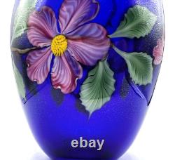 Orient & Flume Iridescent Cobalt Blue Design Paperweight Art Glass Vase-Signed