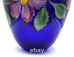 Orient & Flume Iridescent Cobalt Blue Design Paperweight Art Glass Vase-Signed