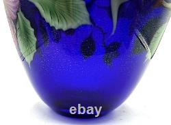 Orient & Flume Iridescent Cobalt Blue Design Paperweight Art Glass Vase-Signed