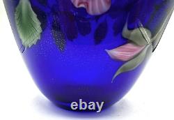 Orient & Flume Iridescent Cobalt Blue Design Paperweight Art Glass Vase-Signed