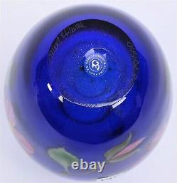 Orient & Flume Iridescent Cobalt Blue Design Paperweight Art Glass Vase-Signed