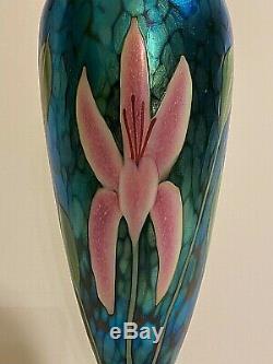 Orient & Flume Pink Spider Lily Art Glass Vase Estate Fresh
