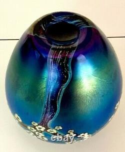 Orient & Flume Studio Hawthorne Blue Iridescent Landscape Art Glass Mantle Vase