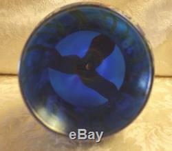 Orient and Flume Blue Aurene Hawthorne Art Glass Vase, Signed, 8