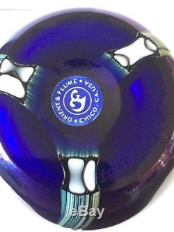 Orient and Flume Blue Iridescent Hawthorne Art Glass Vase Signed