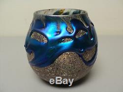 Original Charles Lotton Art Glass Electric Blue Lava Vase, Signed & Dated 1987