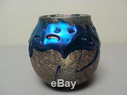 Original Charles Lotton Art Glass Electric Blue Lava Vase, Signed & Dated 1987