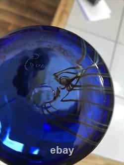 Original? Peter Gudrunas Signed Cobalt Blue Art Glass Vase 8 Fluted Top? Ex