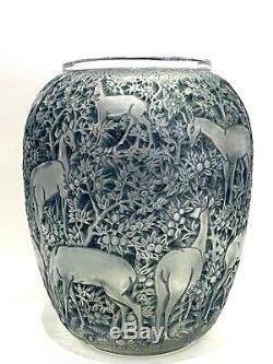 Original Vase Biches Bleu René Lalique Blue Stained Glass R. Lalique Deers Does