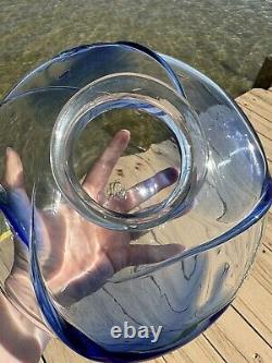 Original Vintage 1984 Peter Bramhall Hand Blown Blue Art Glass Orb Bowl Seaform