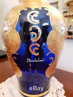 Original Vintage Barbini Murano Vase Cobalt Hand Enamel Gold Decoration