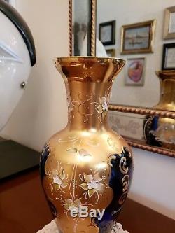 Original Vintage Barbini Murano Vase Cobalt Hand Enamel Gold Decoration