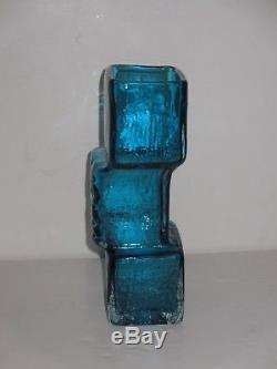 Original Vintage Whitefriars Kingfisher Blue Drunken Bricklayer Vase