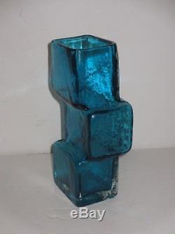 Original Vintage Whitefriars Kingfisher Blue Drunken Bricklayer Vase