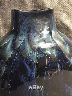 Oval Asymmetrical JOSH SIMPSON VASE Planets Dark Blue Water Earth Signed & Dated