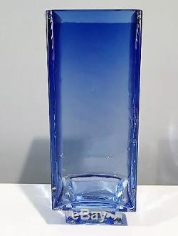 Oy Kumela Cased Azure Blue Art Glass Vase Riihimaki Finland with Label