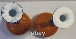 PAIR Hand Blown Glass Studio Signed Orange Blue Modern Vases 2000