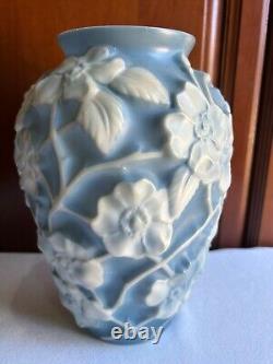 PHOENIX DOGWOOD BLUE With WHITE FLOWERS Vase Reuben Haley 1930's GLASS 10½