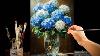 Painting Stunning Blue U0026 White Hydrangeas In A Glass Vase Relaxing Acrylic Flower Art 130