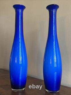 Pair 21 Vintage Empoli Italy Cased Opaline Glass Floor Vases Cobalt Blue MCM