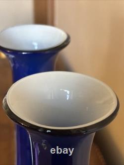 Pair 21 Vintage Empoli Italy Cased Opaline Glass Floor Vases Cobalt Blue MCM