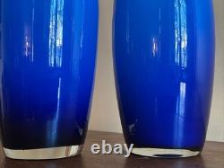 Pair 21 Vintage Empoli Italy Cased Opaline Glass Floor Vases Cobalt Blue MCM
