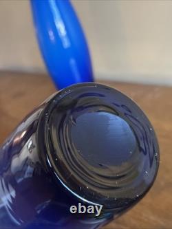 Pair 21 Vintage Empoli Italy Cased Opaline Glass Floor Vases Cobalt Blue MCM