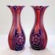 Pair Antique 3-Color Blue, White & Cranberry Overlay Bohemian Cut Glass Vases
