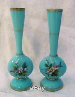 Pair Antique French Opaline Glass Vases Circa 1860
