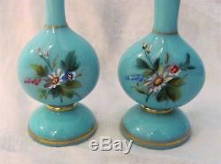 Pair Antique French Opaline Glass Vases Circa 1860