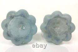 Pair Antique Victorian Art Glass Satin Blue Enameled Glass Ewers