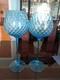 Pair Blue Impoli Italian 15 Quilted, Padestle Footed Art Glass/Vase/Goblets