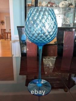 Pair Blue Impoli Italian 15 Quilted, Padestle Footed Art Glass/Vase/Goblets