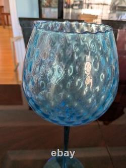 Pair Blue Impoli Italian 15 Quilted, Padestle Footed Art Glass/Vase/Goblets